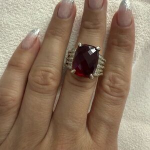 David Yurman Albion Garnet Silver Ring with diamonds
